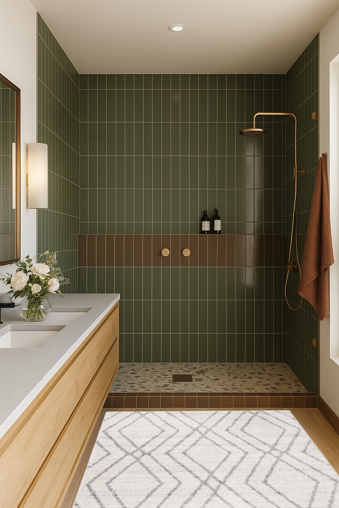 Gantz Geometric Ivory/Gray Area Rug Union Rustic Rug Size: Rectangle 4' x 6' in Green Bathroom