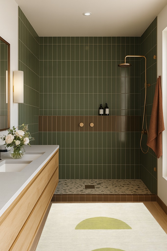 Ashaunti Minimalist Geometric Machine-Washable Cream/Yellow 3 ft. x 5 ft. Area ... in Green Bathroom