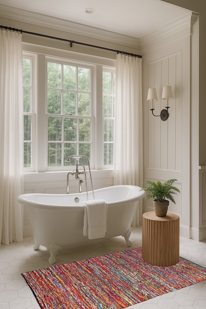 Cotton Multi Chindi Hand Woven Rugs Chindi in Luxurious Bathroom