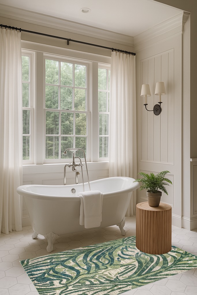 nuLOOM Cali Abstract Leaves Area Rug in Luxurious Bathroom