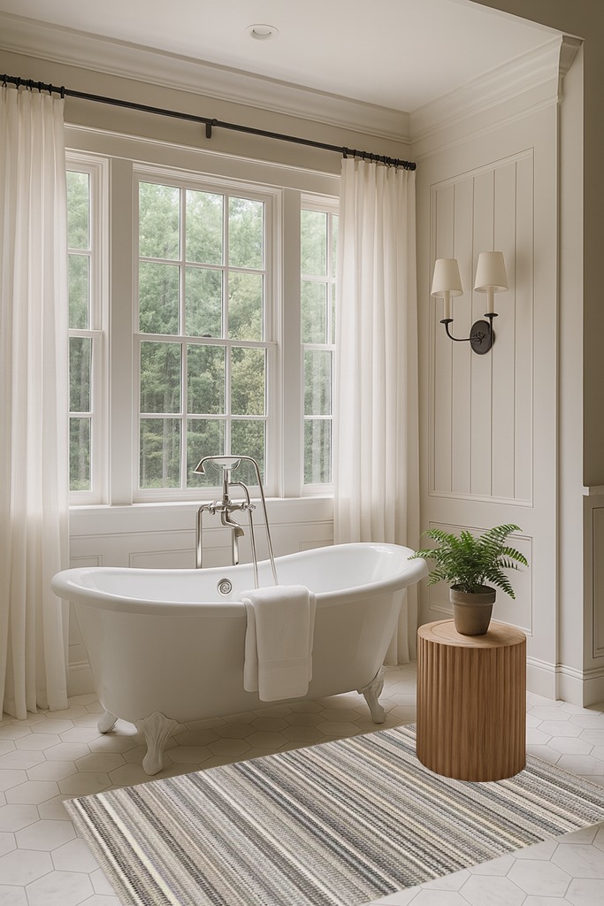 Mainstays Carnival 3ft. x 5ft. Striped Earth Tones Throw Rug in Luxurious Bathroom