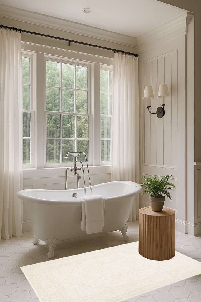 Wadlington Oriental Ivory/Beige Area Rug Laurel Foundry Modern Farmhouse Rug Size ... in Luxurious Bathroom