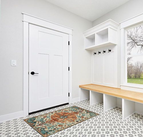 Boho Bathroom Rug,Non-Slip Distressed Entry Accent Ma in White Modern Entryway