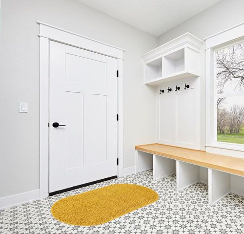 Everyday Shag Rug Yellow 3x5 Oval in White Modern Entryway