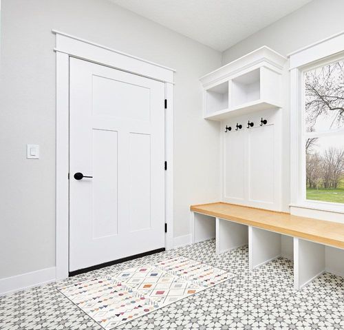 Geometric-Area-Rug-for-Living-Room in White Modern Entryway