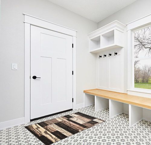 ‎Chocolate ‎Modern, Eclectic, Casual, Transitional ‎Cushioned ‎Area Rug in White Modern Entryway