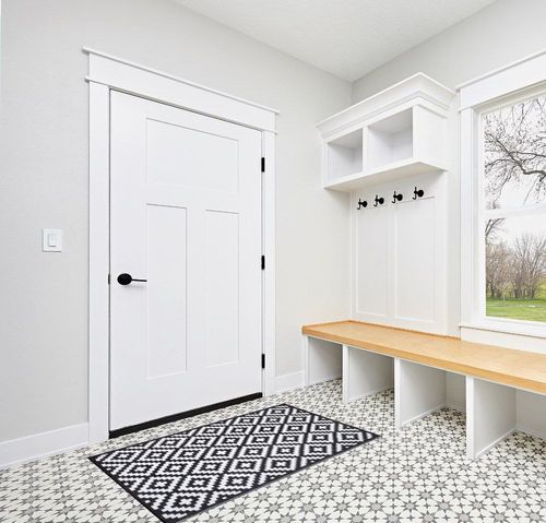 Aztec - Black & White   Porch in White Modern Entryway
