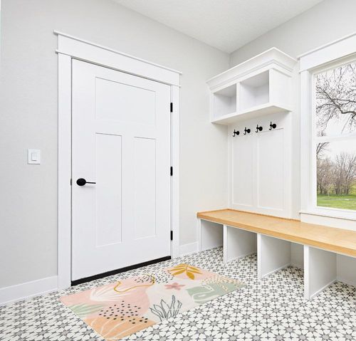 Lahome Pink Washable Living Room Area Rug - 3x5 Small Rugs for Bedroom Non-Slip Throw Soft Nursery Kids Room Low-Plie Boho Botanical Print Capet for Kitchen Entryway Office Bath Laundry Dining Room in White Modern Entryway