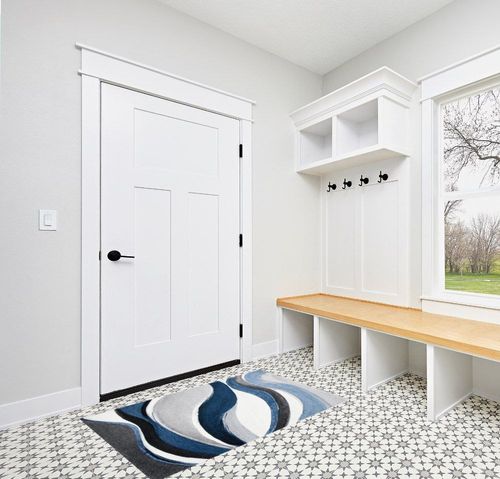 Tornillo Abstract Gray/Blue Area Rug Orren Ellis Rug Size: Rectangle 2'7 in White Modern Entryway