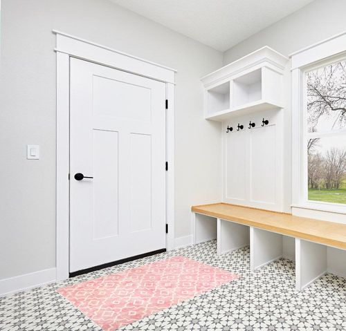 Nursery Rug Pink Non-Slip in White Modern Entryway