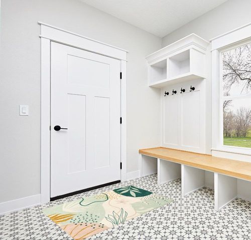 Green  Washable Living Room Doormat in White Modern Entryway