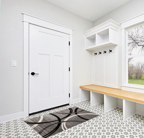 Rugshop Modern Wavy Circles Design Area Rug 3'3" x 5' Gray in White Modern Entryway