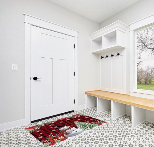 Area Rug 2x3 Feet, Christmas Eucalyptus Poinsettia Cardinals Snowflake Snowman Rug, Rugs for Living Room Decor Bedroom Decor Kids Room, Non-Slip Living Room Rugs, Comrft Carpet Washable Rug in White Modern Entryway