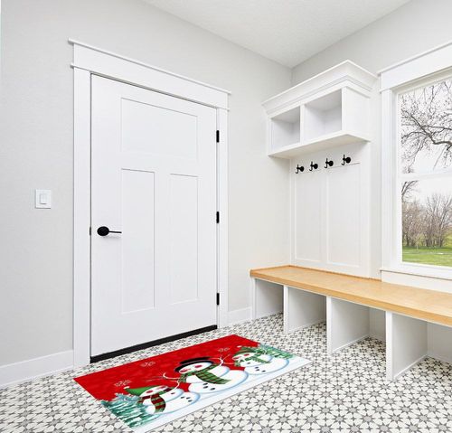 Area Rug 2x3 Feet, Xmas Tree Cardinals Winter Snowflake Christmas Snowman Rug, Rugs for Living Room Decor Bedroom Decor Kids Room, Non-Slip Living Room Rugs, Comrft Carpet Washable Rug in White Modern Entryway