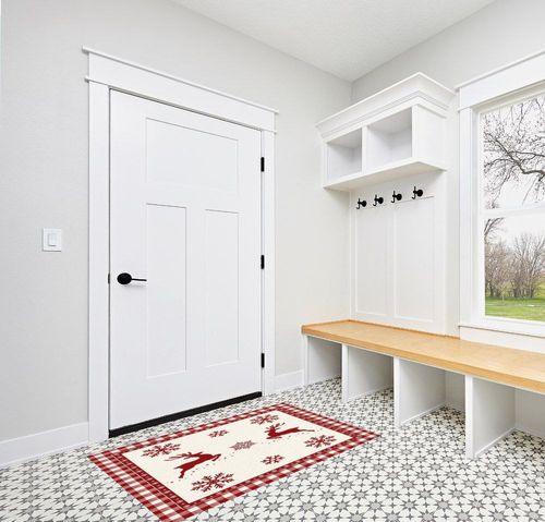 Area Rug, Winter Snowflake Elk Reindeer Red Buffalo Plaid Merry Christmas Rug, 2x3 Feet Rugs for Living Room Bedroom Kids Room Kids Room Nursery Classroom, Non-Slip Comrft Carpet Washable Rug in White Modern Entryway