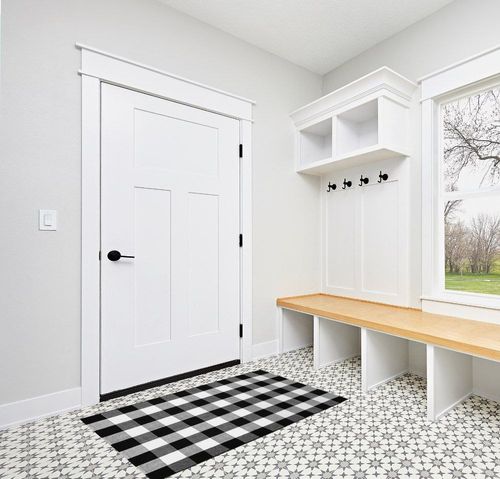 LILI REY Buffalo Plaid Outdoor Rug – [3x5] , Black and White, Checkered, Door mat For Front Porch in White Modern Entryway