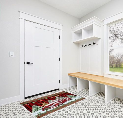 Area Rug 2x3 Feet, Snowflake Buffalo Plaid Xmas Tree Christmas Red Truck Rug, Rugs for Living Room Decor Bedroom Decor Kids Room, Non-Slip Living Room Rugs, Comrft Carpet Washable Rug in White Modern Entryway