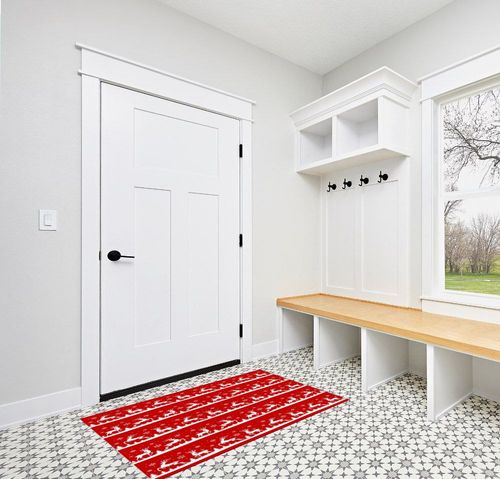 Area Rug, Xmas Elk Reindeer Winter Snoflake Xmas Tree Red Merry Christmas Rug, 2x3 Feet Rugs for Living Room Bedroom Kids Room Kids Room Nursery Classroom, Non-Slip Comrft Carpet Washable Rug in White Modern Entryway