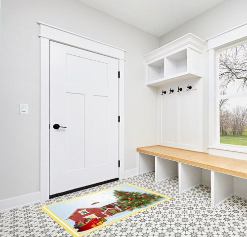 Area Rug, Xmas Tree Snowflakes Red Barn Christmas Rug, 2x3 Feet Rugs for Living Room Bedroom Kids Room Kids Room Nursery Classroom, Non-Slip Comrft Carpet Washable Rug in White Modern Entryway