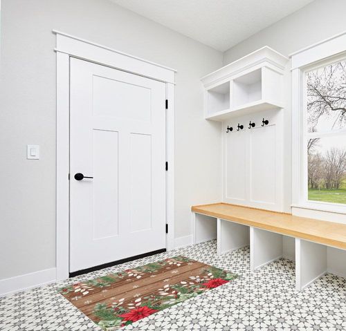 Area Rug, Winter Cardinals Eucalyptus Christmas Poinsettia Rug, 2x3 Feet Rugs for Living Room Bedroom Kids Room Kids Room Nursery Classroom, Non-Slip Comrft Carpet Washable Rug in White Modern Entryway