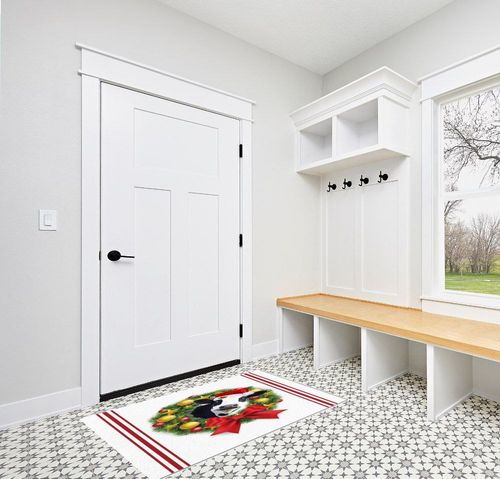 Area Rug, Bow Wreath Colorful Balls Cow Christmas Rug, 2x3 Feet Rugs for Living Room Bedroom Kids Room Kids Room Nursery Classroom, Non-Slip Comrft Carpet Washable Rug in White Modern Entryway