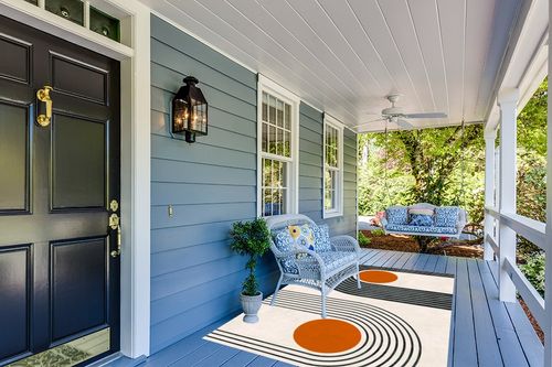 Mid-Century Modern Minimalist Circles and Lines Pattern Soft Wool Area Rug 6x9 Washable Boho Carpet for Living Room Bedroom No-Slip Thick Dining Room Rug Indoor Floorcover Mat in Light Blue Patio