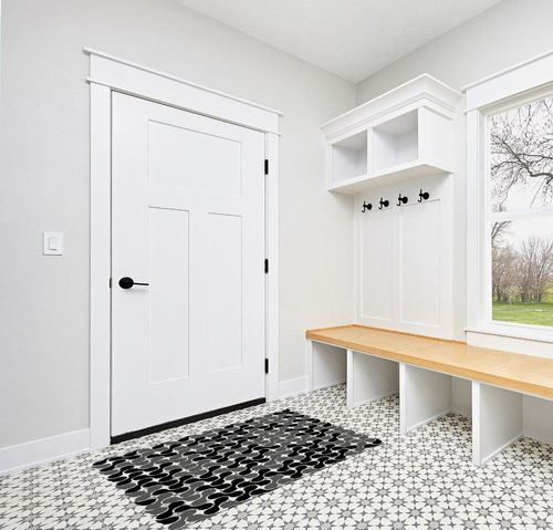 Fluffy Area Rugs for Living Room,32x60in Non-Slip Accent Rug Ultra Soft Carpet Seamless Abstract Geometry on White Washable Indoor Floor Mats for Bedroom Nursery Decor Black Gray Rounded Shape in White Modern Entryway