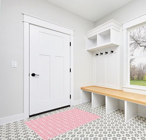 Large Area Rug, Pink Non-Slip Indoor Accent Area Carpet, White Modern Geometric Abstract Art Aesthetics Fluffy Shaggy Runner Rug for Living Room, Bedroom, Kids Room, 2'7"x 5" in White Modern Entryway