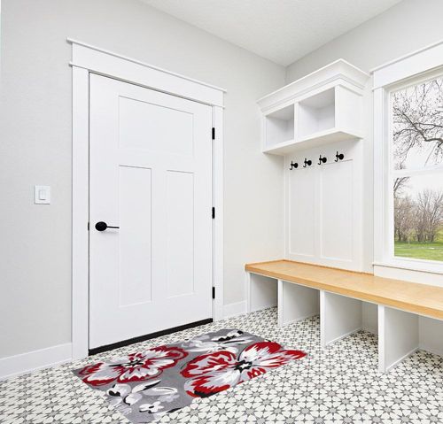 Large Area Rug, Spring Floral Non-Slip Indoor Accent Area Carpet, Red Summer Flower Farmhouse White Grey Fluffy Shaggy Runner Rug for Living Room, Bedroom, Kids Room, 2'7"x 5" in White Modern Entryway