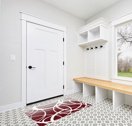 Large Area Rug, Red Ombre Non-Slip Indoor Accent Area Carpet, Modern White Geometric Abstract Art Fluffy Shaggy Runner Rug for Living Room, Bedroom, Kids Room, 2'7"x 5" in White Modern Entryway