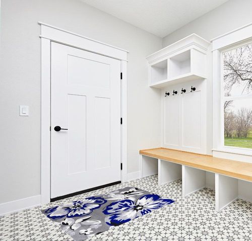 Large Area Rug, Spring Floral Non-Slip Indoor Accent Area Carpet, Navy Blue Summer Flower Farmhouse White Grey Fluffy Shaggy Runner Rug for Living Room, Bedroom, Kids Room, 2'7"x 5" in White Modern Entryway