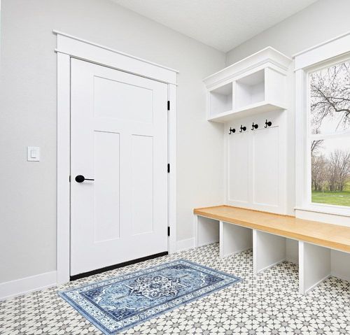 BRICHOEE Vintage Area Rug 3x5 Feet Grey Blue Thin Entryway Mat for Kitchen Indoor Machine Washable Foldable Doormat Distressed Persian Boho Rug in White Modern Entryway