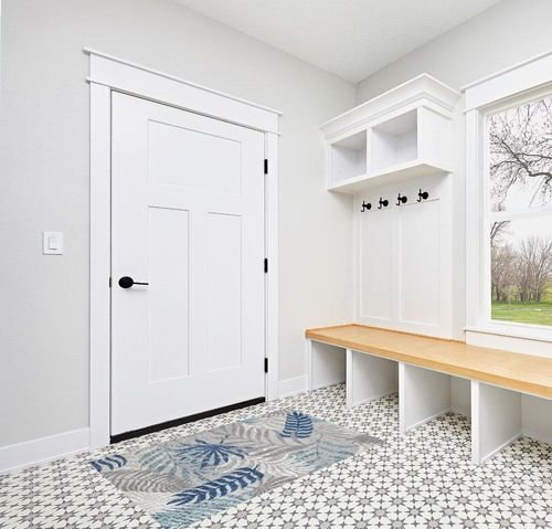 JONATHAN Y AMC100A-3 Tropics Palm Leaves Indoor Outdoor Area-Rug Bohemian Floral Easy-Cleaning High Traffic Bedroom Kitchen Backyard Patio Porch Non Shedding, 3 X 5, Gray/Blue in White Modern Entryway