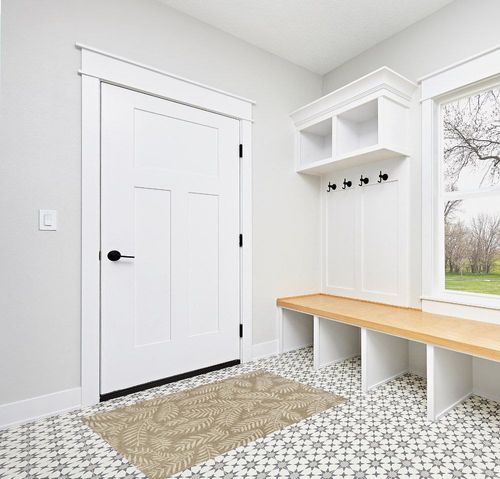 JONATHAN Y SMB119A-3 Nevis Palm Frond Indoor Outdoor Area-Rug Coastal Floral Easy-Cleaning Bedroom Kitchen Backyard Patio Non Shedding, 3 X 5, Brown/Beige in White Modern Entryway