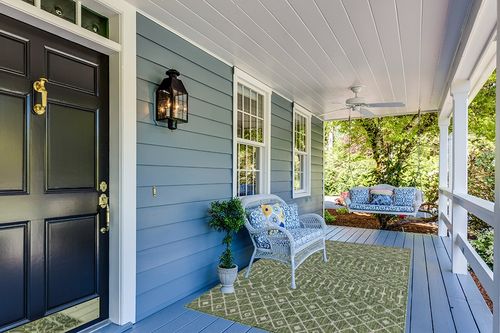 Unique Loom Outdoor Trellis Collection Area Rug - Tribal Trellis (5' 1" x 8' Rectangle, Green/ Natural) in Light Blue Patio