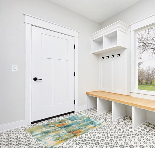 JONATHAN Y CTP100A-3 Contemporary POP Modern Abstract Waterfall Blue/Cream 3 ft. x 5 ft. Area-Rug, Bohemian, Easy-Cleaning, for Bedroom, Kitchen, Living Room, Non Shedding in White Modern Entryway