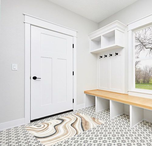 FINOREN Artistic Abstract Area Rug.Cream and Brown,3x5 Feet,Suitable for Bedroom,Living Room,Apartment,Machine Washable Non-Slip Soft Modern Interior Rug,Smudge-Proof,Non-Shedding. in White Modern Entryway