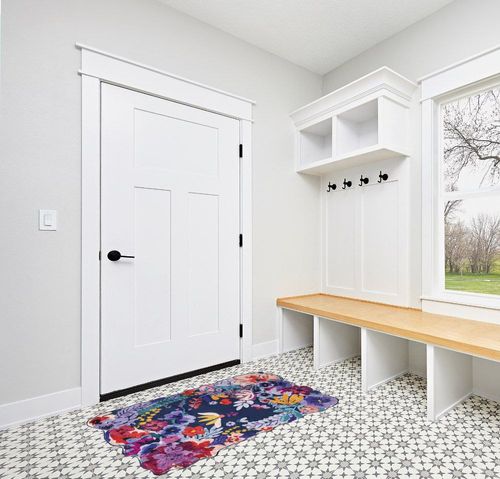 Estmy Boho Vintage Floral Area Rug 3x5 Washable Thin, Aesthetic Cute Bedroom Rugs Colorful Blue Entryway Rug Modern Abstract Tropical Jungle Accent Rug Floor Carpet for Bathroom Kitchen in White Modern Entryway