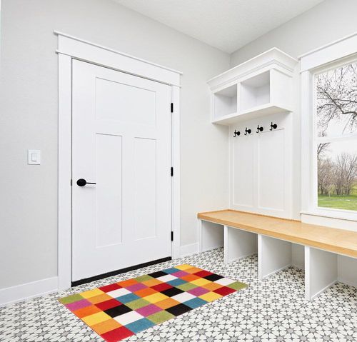 Well Woven Modern Rug Squares Multi Geometric Accent Area Rug (3'3" x 5') Entry Way Bright Kids Room Kitchn Bedroom Carpet Bathroom Soft Durable Area Rug in White Modern Entryway
