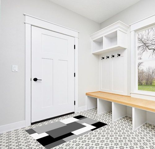 Washable Area Rug 3'x5', White Black and Gray Geometric Pattern Modern Abstract Art Soft Indoor Outdoor Floor Carpet, Non-Slip Ultra-Thin Area Rugs for Living Room/Bedroom/Kitchen Aesthetic Decor in White Modern Entryway