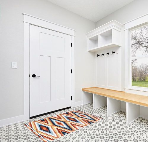 JONATHAN Y SWC101A-3 Konya Diamond Kilim Geometric Indoor Area Rug, Southwestern, Geometric, Bohemian, Bedroom, Kitchen, Living Room, Easy-Cleaning, Non-Shedding, 3 X 5, Yellow/Red/Blue in White Modern Entryway