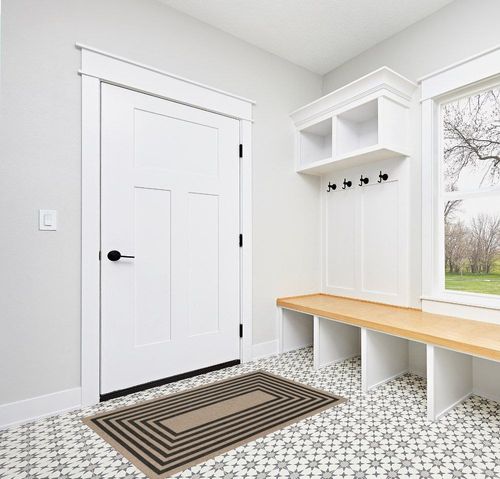 Lahome Modern Geometric Easy Jute Rug, Black 3x5 Kitchen Rug Washable Area Rug for Bedroom Thin Non Slip Indoor Door Mat, Farmhouse Laundry Room Rug Contemporary Carpet for Office Outdoor Patio in White Modern Entryway