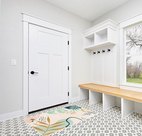 UBTKEY Small Area Rug 3x5, Ultra-Thin Non Slip Washable Rugs, Botanical Print Boho Entryway Rug Entrance Carpet for Entryway Front Door Entry Bedroom (Light Green, 3' x 5') in White Modern Entryway