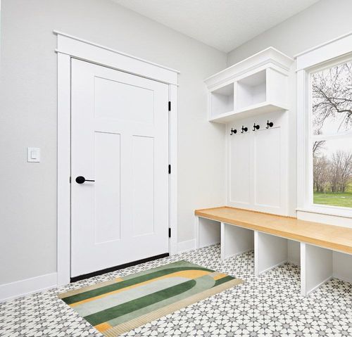 Retro Gold Green Mid Century Kids Area Rug, Abstract Geometric Irregular Stripes Large Carpet, Indoor Non-Slip Machine Washable Breathable Durable Carpet for Front Entrance Floor Decor,3 x 5ft in White Modern Entryway