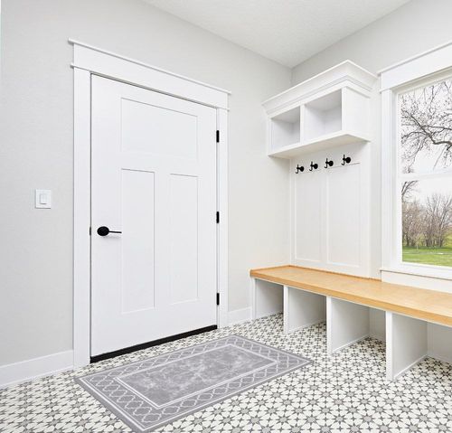 GENIMO 3'x5' Area Rugs for Living Room,Non-Slip Washable Indoor Rugs for Bedroom,Geometric Print Carpet Chenille Mat Kitchen Bathroom Dining Room (Gray/White) in White Modern Entryway