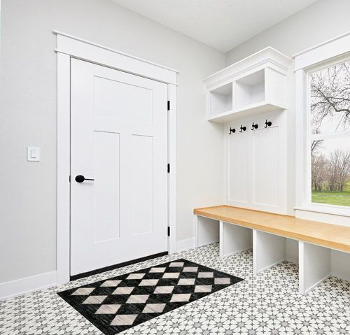 Lahome Moroccan Trellis Area Rug - 3x5 Washable Black Entry Rug Non Slip Living Room Mat, Distressed Lattice Soft Stain Resistance Indoor Throw Carpet for Front Door Foyer Bedroom Bathroom in White Modern Entryway