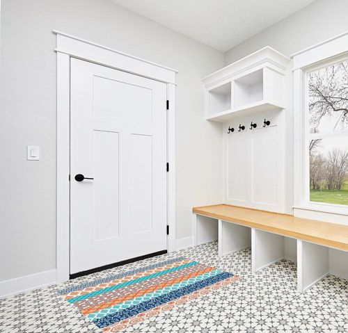 Large Area Rug, Teal Orange Striped Non-Slip Indoor Accent Area Carpet, Boho Modern Geometric Abstract Art Fluffy Shaggy Runner Rug for Living Room, Bedroom, Kids Room, 3'x 5' in White Modern Entryway