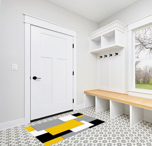 Area Rug, White Yellow Color Block Geometric Rug, Plush Living Room Rugs, Area Rugs for Living Room Decor Bedroom Decor, Rugs for Living Room, Carpet 2x3ft Rugs for Bedroom in White Modern Entryway