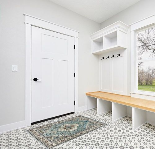 Lahome Floral Medallion Area Rug - 3x5 Distressed Entry Throw Rug Turkish Indoor Accent Rug Non-Slip Washable Low-Pile Carpet for Entrance Living Room Bedroom Dining Table, Sky/Baby Blue in White Modern Entryway