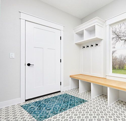 Wonnitar Moroccan Washable Area Rug - 3x5 Teal Distressed Entry Rug Living Room Modern Geometric Non-Slip Throw Rug Faux Wool Floor Carpet for Bathroom Laundry Bedroom Office Entrance Dining in White Modern Entryway